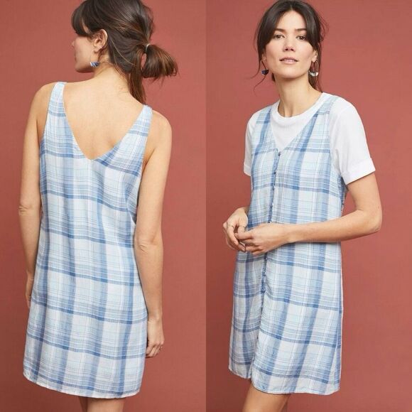 Cloth & Stone Anthropologie Petite Small Plaid Buttondown Sleeveless Dress - Picture 1 of 7